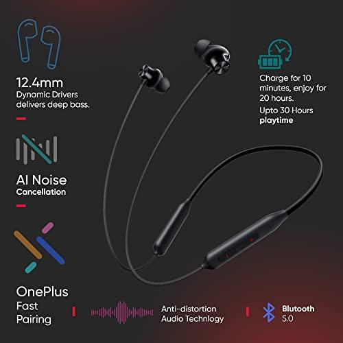 Oneplus Bullets Z2 Bluetooth Wireless in Ear Earphones with Mic, Bombastic Bass - 12.4 mm Drivers, 10 Mins Charge - 20 Hrs Music, 30 Hrs Battery Life, IP55 Dust and Water Resistant (Magico Black) - Triveni World