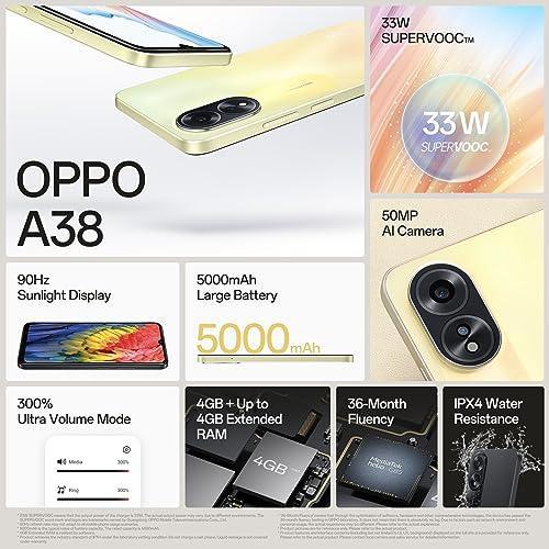 OPPO A38 (Glowing Black, 4GB RAM, 128GB Storage) | 5000 mAh Battery and 33W SUPERVOOC | 6.56" HD 90Hz Waterdrop Display | 50MP Rear AI Camera with No Cost EMI/Additional Exchange Offers - Triveni World