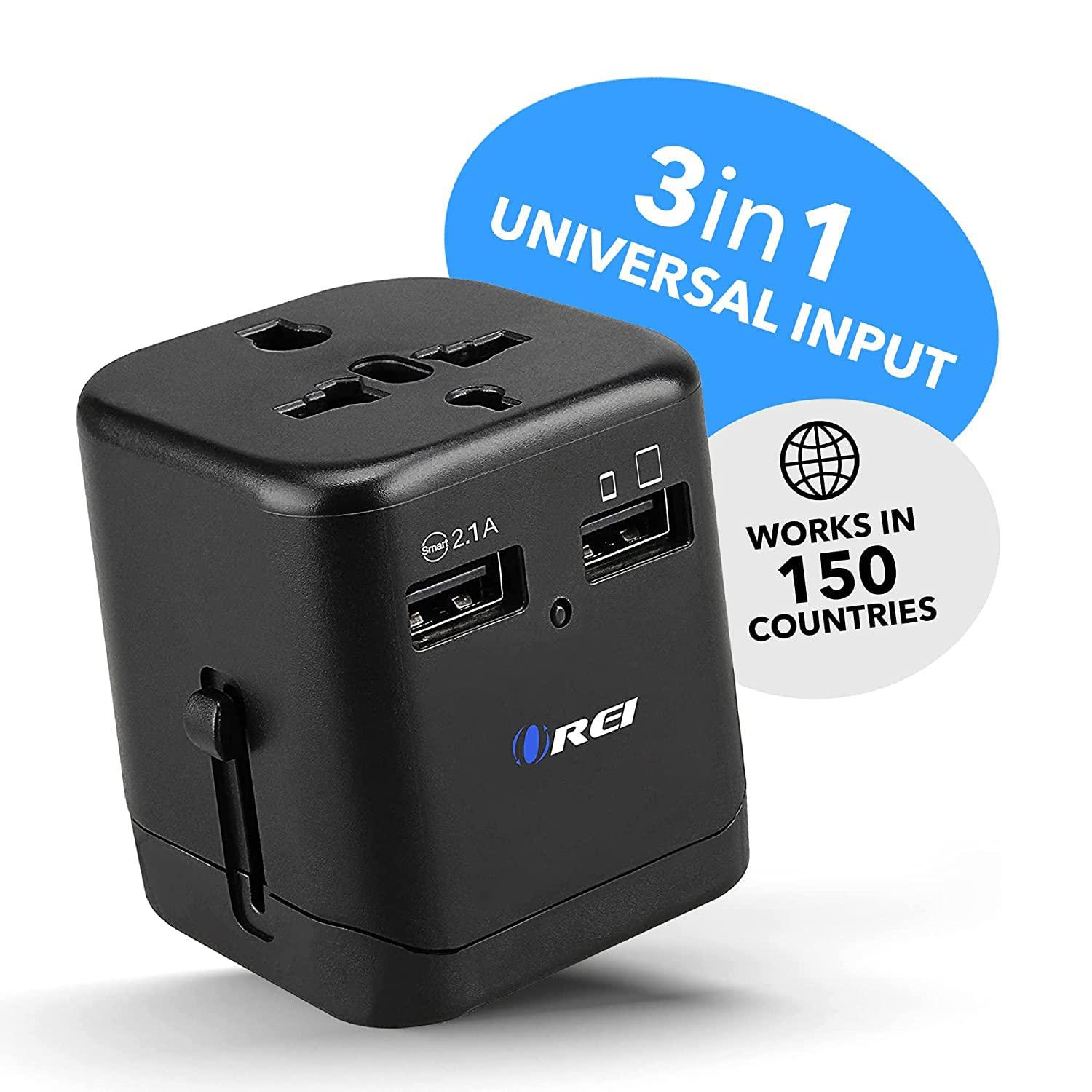 OREI Worldwide Universal Travel Adapter with Dual USB Ports (2.1A Smart Plug Charging) - All-in-One, 100V-250V plug - International plug Adapter for Cell Phones, Tablets, Camera - 5 Years of Warranty - Triveni World