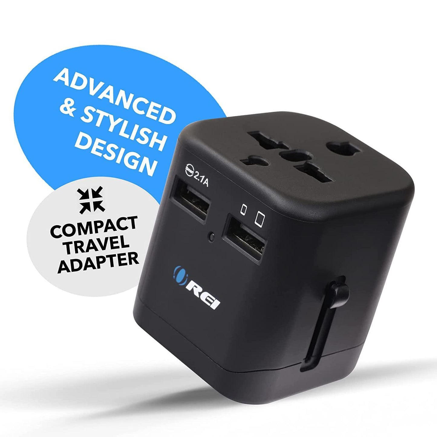 OREI Worldwide Universal Travel Adapter with Dual USB Ports (2.1A Smart Plug Charging) - All-in-One, 100V-250V plug - International plug Adapter for Cell Phones, Tablets, Camera - 5 Years of Warranty - Triveni World