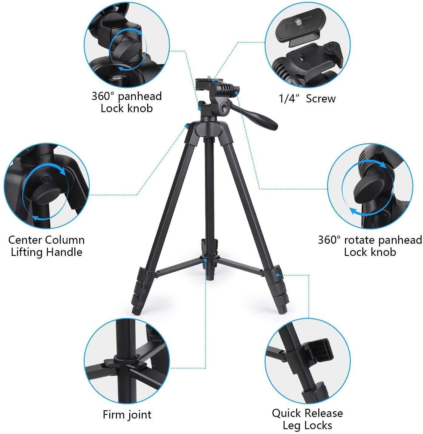 Osaka OS 550 Tripod 55 Inches (140 cm) with Mobile Holder and Carry Case for Smartphone & DSLR Camera Portable Lightweight Aluminium Tripod - Triveni World