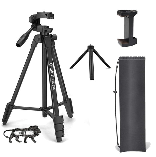 Osaka OS 550 Tripod 55 Inches with Table Tripod, Mobile Holder and Carry Case for Smartphone & SLR Camera Portable Lightweight Aluminium Tripod - Triveni World