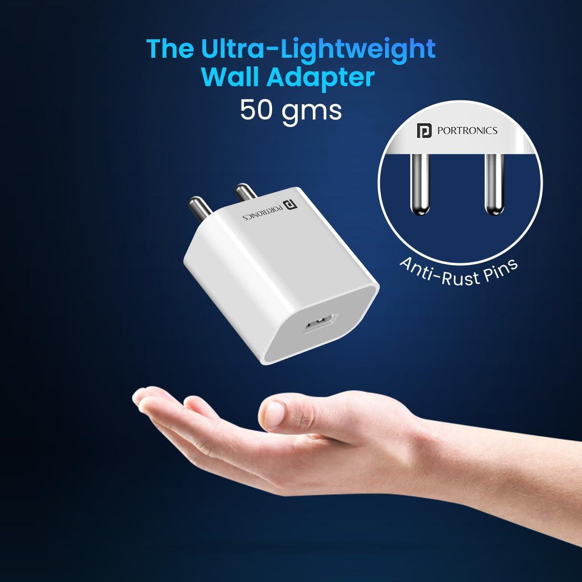 Portronics Adapto 12 2.4A 12W Fast Wall Charger for iPhone 11/Xs/XS Max/XR/X/8/7/6/Plus, iPad Pro/Air 2/Mini 3/Mini 4, Samsung S4/S5, and More(White) - Triveni World