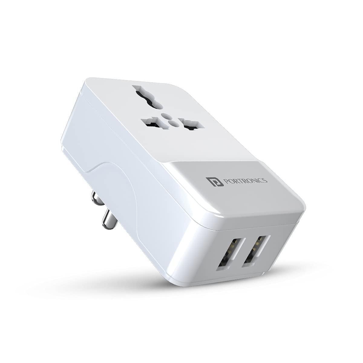 Portronics Adapto III Dual USB Adapter with 1 AC Power Socket 3.4Amp Total Output for Smartphones (White) - Triveni World