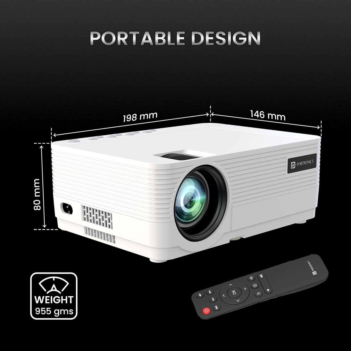 Portronics Beem 420 Led Projector with 3200 Lumens, 1080P Full Hd Native, Upto 250 Inches Display, Ios Screen Mirroring, 5 Watt Bluetooth Speaker(White) - Triveni World