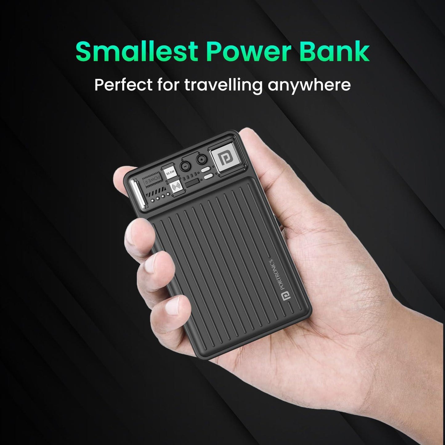 Portronics Luxcell Wireless Mini 10k 10000mAh 15W Magnetic Wireless Fast Charging Smallest Power Bank with 22.5 Wired Output Compatible with iPhone 12 & above & Other QI enabled Devices(Black) - Triveni World