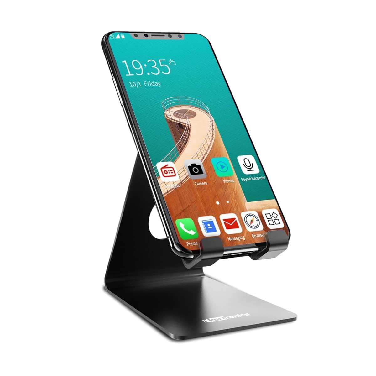 Portronics MODESK Universal Mobile Holder Stand with Metal Body, Anti Skid Design, Light Weight for All Smartphones, Tablets, Kindle, iPad(Black) - Triveni World