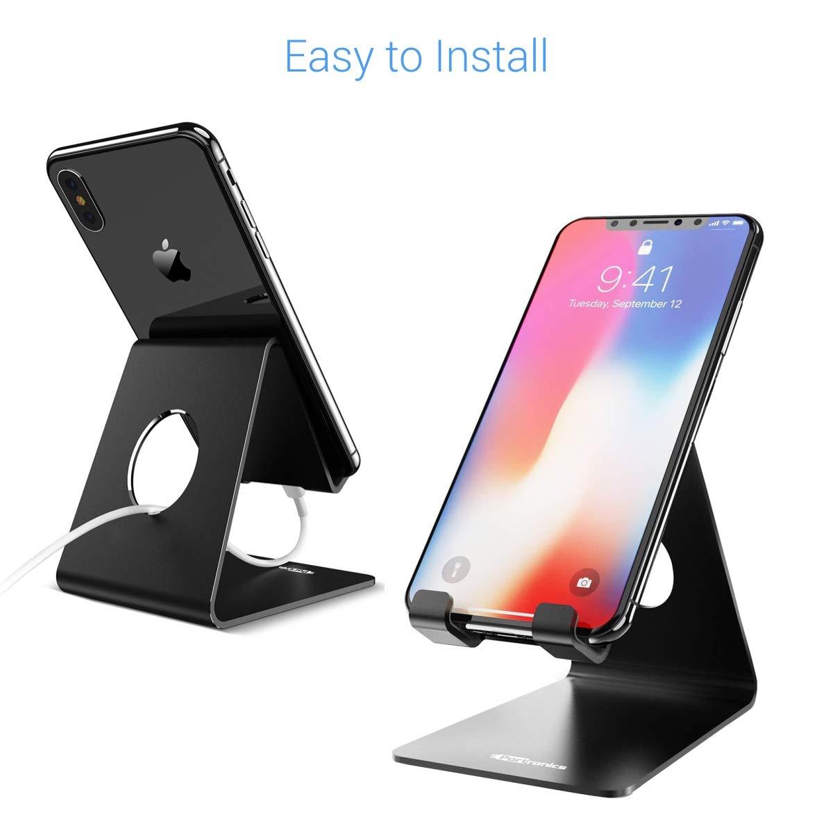 Portronics MODESK Universal Mobile Holder Stand with Metal Body, Anti Skid Design, Light Weight for All Smartphones, Tablets, Kindle, iPad(Black) - Triveni World