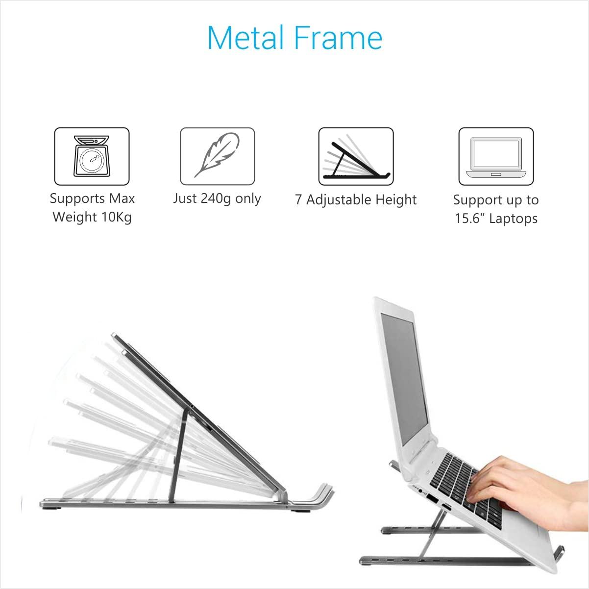 Portronics My Buddy K Portable Laptop Stand with Adjustable Height, Foldable, OverHeating Protection for Laptops & MacBooks (Grey) - Triveni World