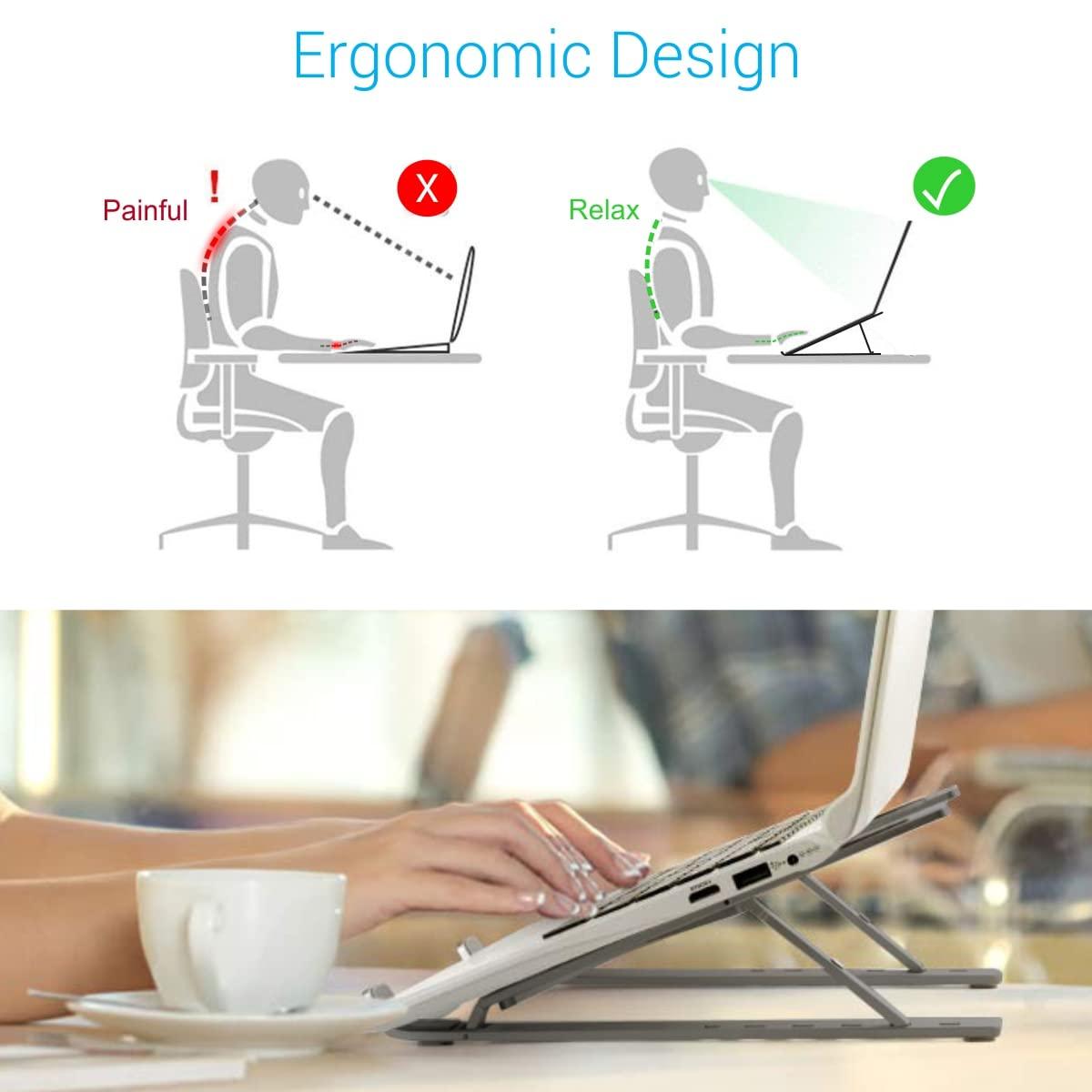 Portronics My Buddy K Portable Laptop Stand with Adjustable Height, Foldable, OverHeating Protection for Laptops & MacBooks (Grey) - Triveni World