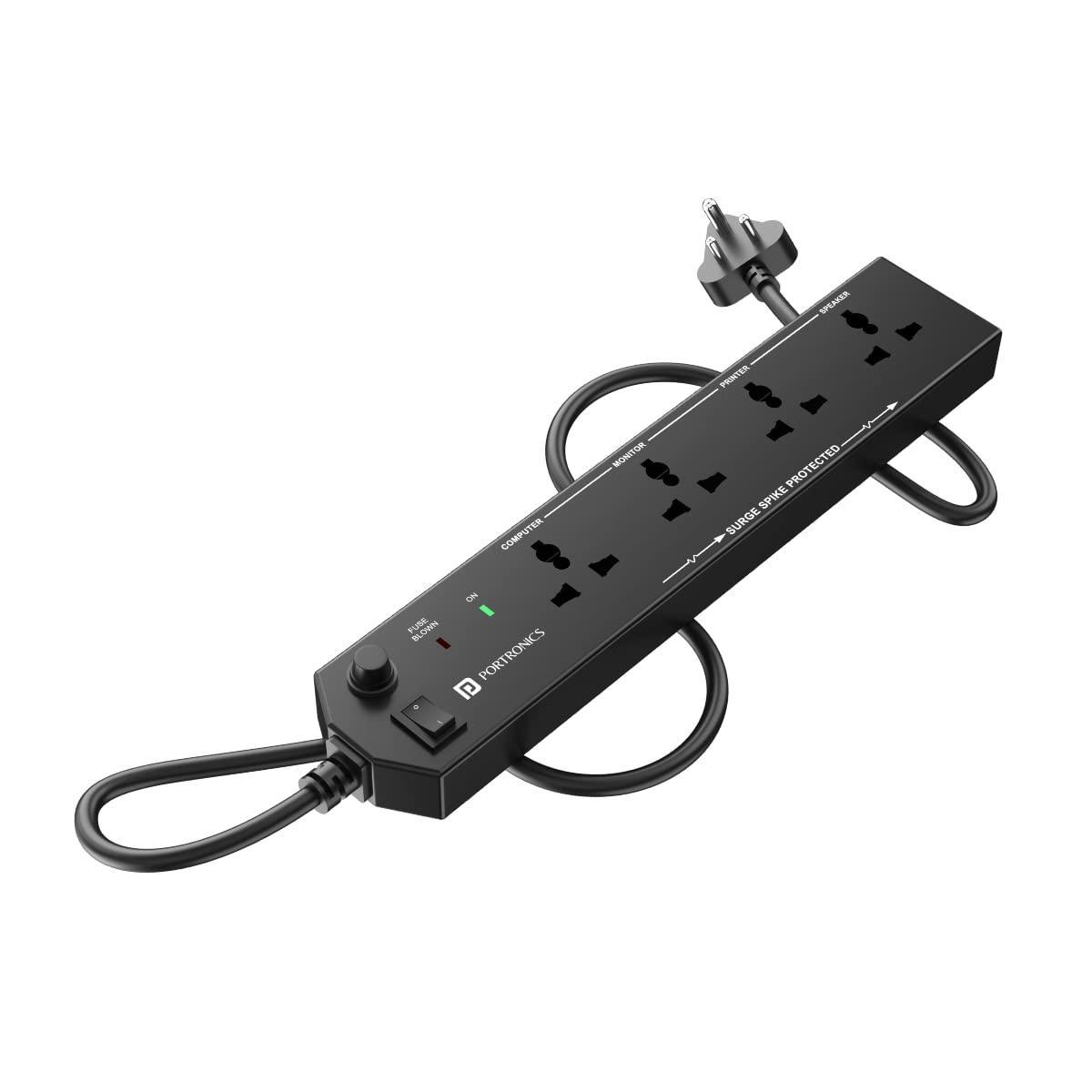 Portronics Power Plate 10 Extension Board with 4 Universal Sockets, 3 Meter Long Cord, 1500 Watts, 6 Amp Multi Plug for Office & Home Appliances (Black) - Triveni World