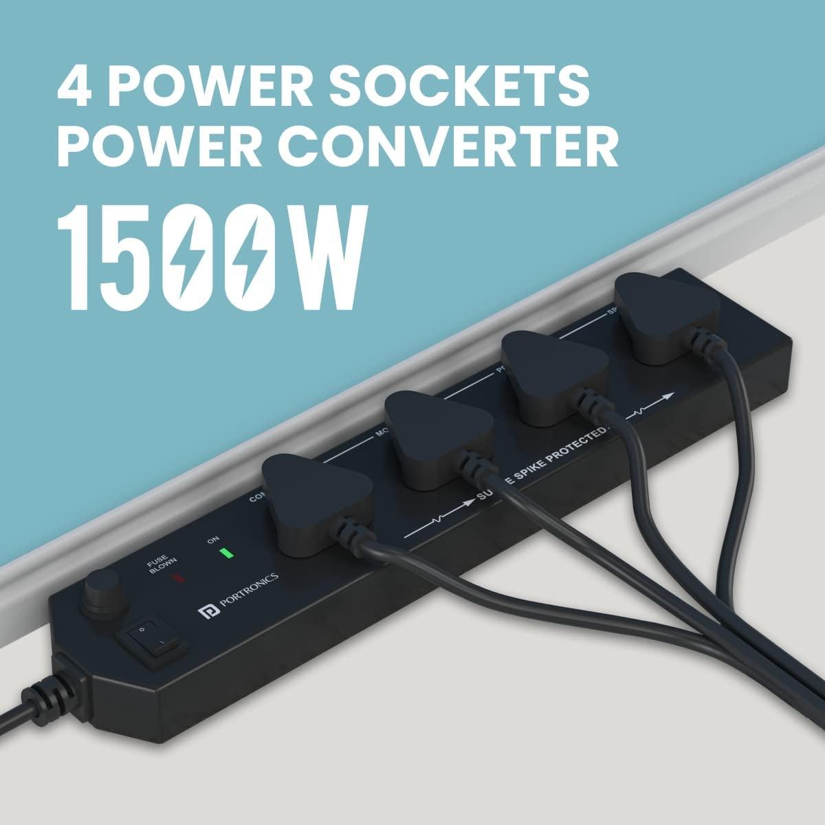 Portronics Power Plate 10 Extension Board with 4 Universal Sockets, 3 Meter Long Cord, 1500 Watts, 6 Amp Multi Plug for Office & Home Appliances (Black) - Triveni World