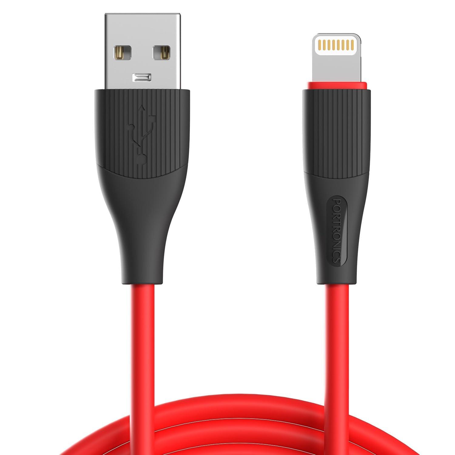 Portronics Silklink 3A USB to 8 Pin Fast charging Cable for Lightning Devices,Premium Silicon Cable, 1M (Red) - Triveni World