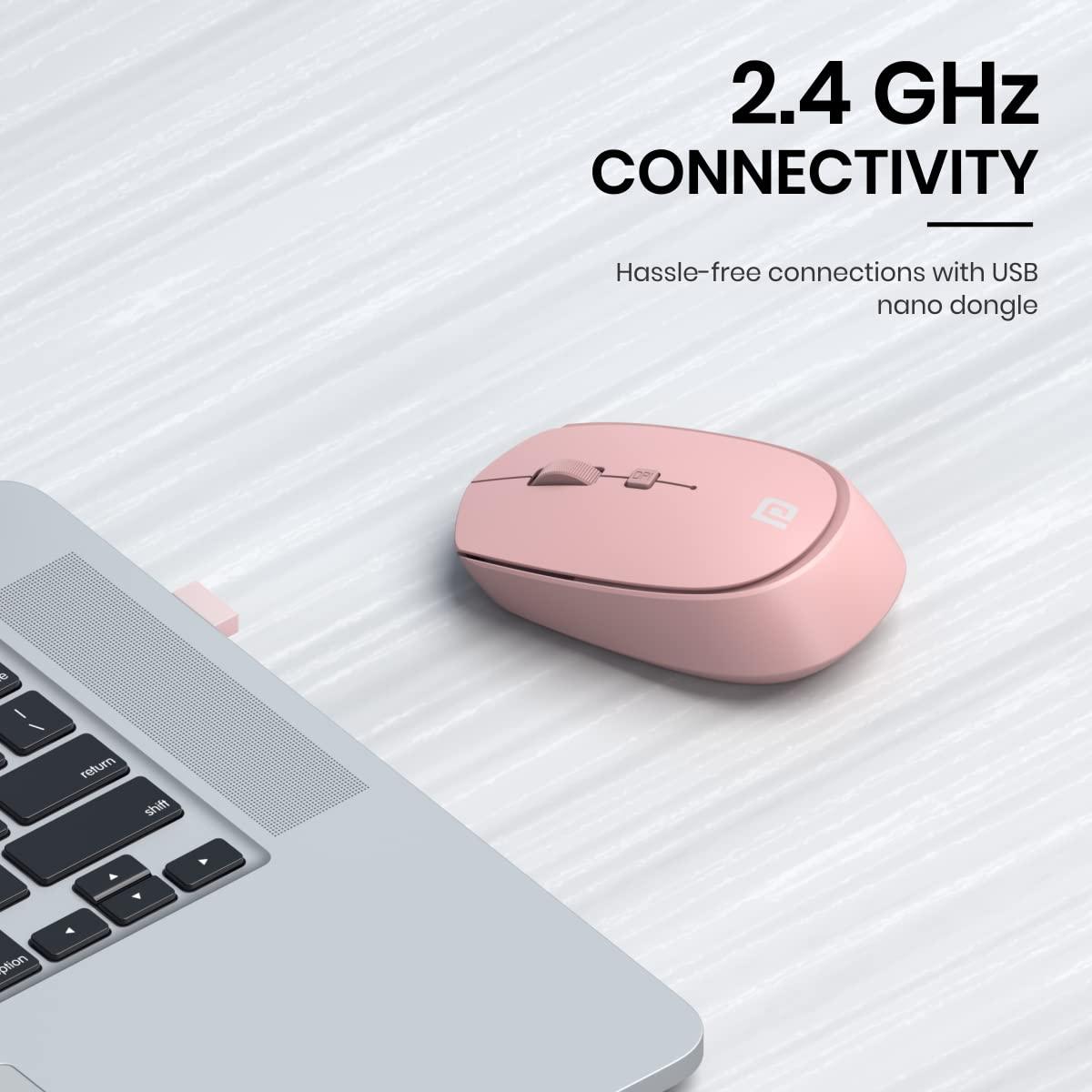 Portronics Toad 23 Wireless Optical Mouse with 2.4GHz, USB Nano Dongle, Optical Orientation, Click Wheel, Adjustable DPI(Pink) - Triveni World