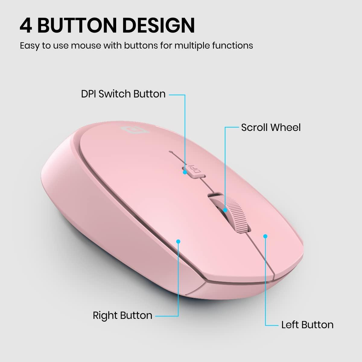 Portronics Toad 23 Wireless Optical Mouse with 2.4GHz, USB Nano Dongle, Optical Orientation, Click Wheel, Adjustable DPI(Pink) - Triveni World