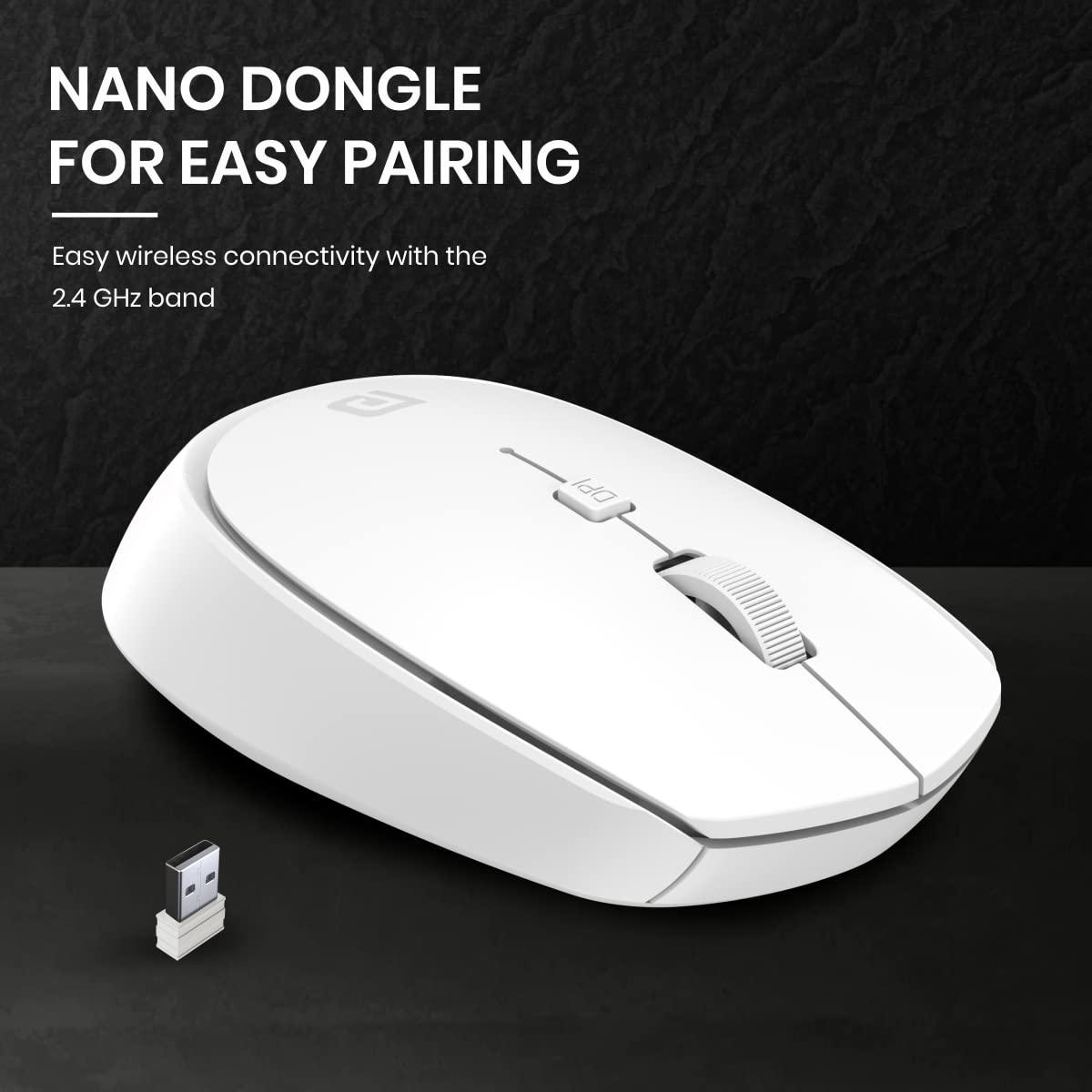 Portronics Toad 23 Wireless Optical Mouse with 2.4GHz, USB Nano Dongle, Optical Orientation, Click Wheel, Adjustable DPI(White) - Triveni World