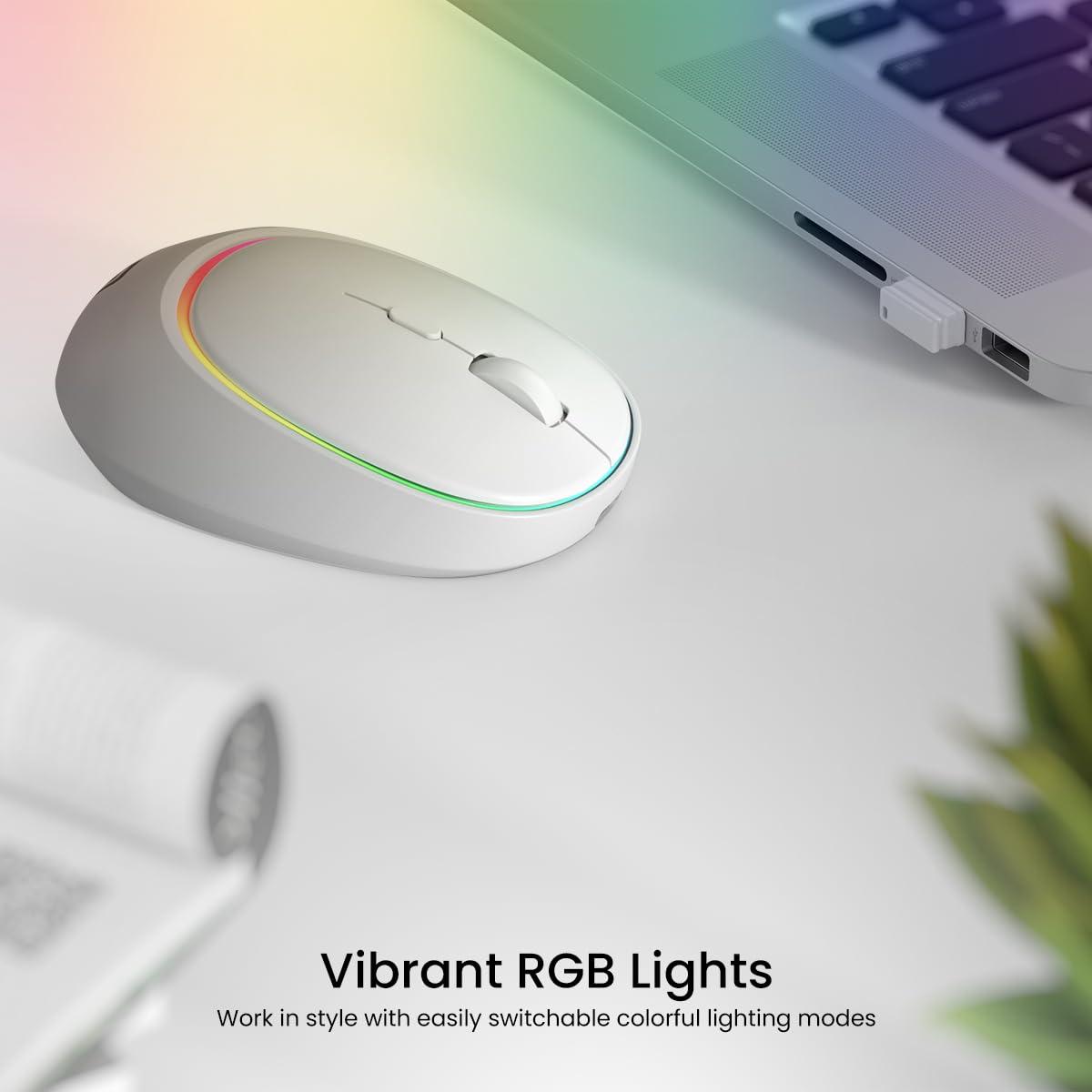 Portronics Toad IV Bluetooth Mouse with 2.4 GHz Wireless (Dual Connectivity), Rechargeable, Connect up to 3 Devices, RGB Lights, Adjustable Optical DPI, for Laptop, PC, Tablet, Smartphone (White) - Triveni World