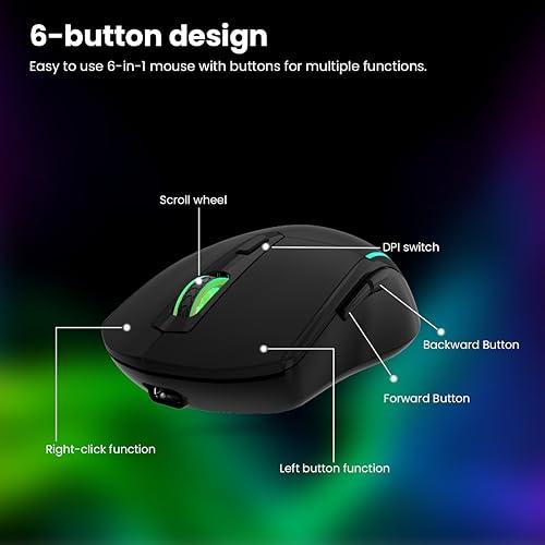 Portronics Toad One Bluetooth Mouse with 2.4 GHz & BT 5.3 Dual Wireless, 6 Buttons, Rechargeable, RGB Lights, Connect 3 Devices, Ergonomic Design for Laptop, Smartphone, Tablet (Black) - Triveni World