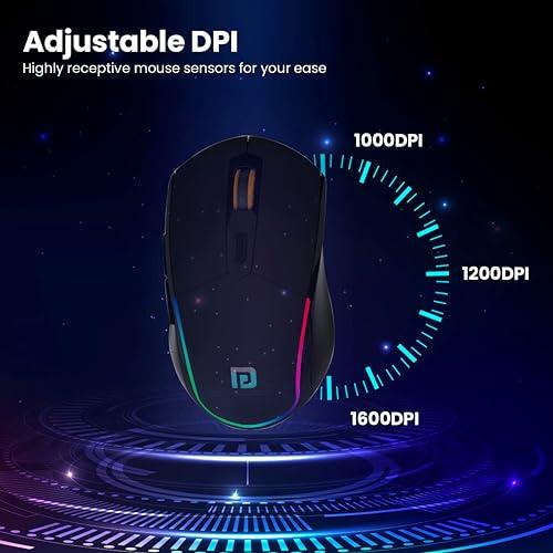 Portronics Toad One Bluetooth Mouse with 2.4 GHz & BT 5.3 Dual Wireless, 6 Buttons, Rechargeable, RGB Lights, Connect 3 Devices, Ergonomic Design for Laptop, Smartphone, Tablet (Black) - Triveni World