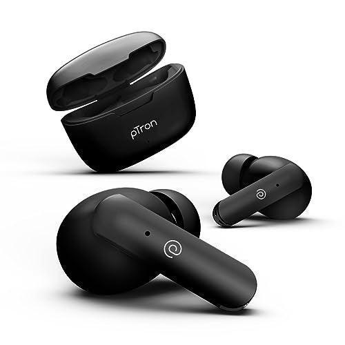 pTron Bassbuds Duo in-Ear Wireless Earbuds, Immersive Sound, 32Hrs Playtime, Clear Calls TWS Earbuds, Bluetooth V5.1 Headphone, Type-C Fast Charging, Voice Assist & IPX4 Water Resistant (Black Matt) - Triveni World