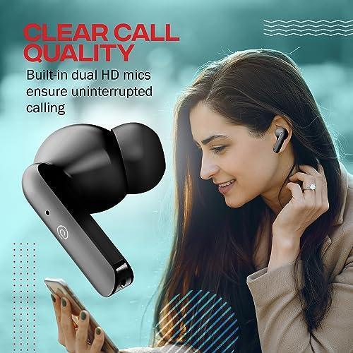 pTron Bassbuds Duo in-Ear Wireless Earbuds, Immersive Sound, 32Hrs Playtime, Clear Calls TWS Earbuds, Bluetooth V5.1 Headphone, Type-C Fast Charging, Voice Assist & IPX4 Water Resistant (Black Matt) - Triveni World