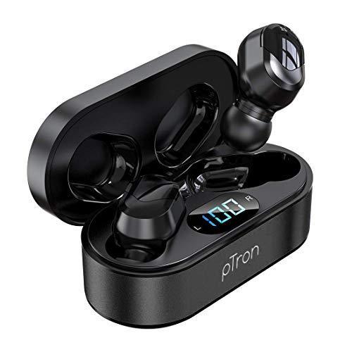 pTron Bassbuds Plus in Ear True Wireless Stereo Earbuds with Mic, Deep Bass Bluetooth Headphones, Voice Assistance, IPX4 Sweat & Water Resistant TWS, 12Hrs Battery & Fast Charge (Black) - Triveni World