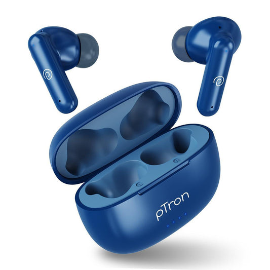 pTron Bassbuds Zen In-Ear TWS Earbuds with Quad Mic TruTalk ENC Calls, 50Hrs Playtime, Bluetooth 5.3 Headphones with Mic, Deep Bass, Game/Music Modes, Touch Control, Type-C Fast Charging & IPX4 (Blue) - Triveni World