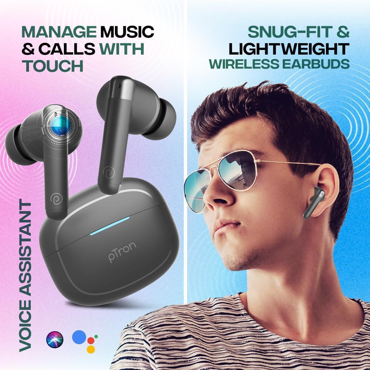 pTron Newly Launched Bassbuds Duo Pro TWS Earbuds, TruTalk AI-ENC Calls, 38H Playback time, Deep Bass, Movie/Music Modes, In-Ear Bluetooth 5.3 Headphones with HD Mic, Fast Type-C Charging & IPX5(Grey) - Triveni World