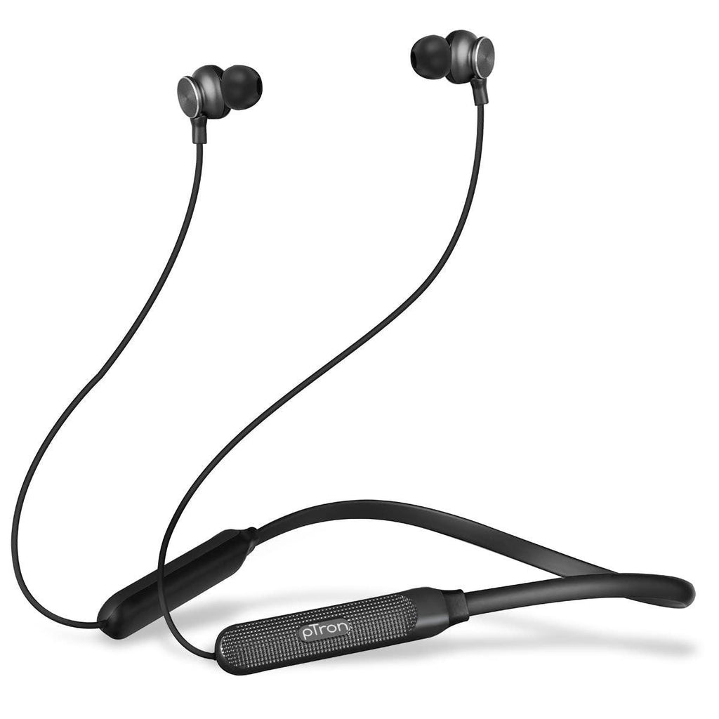 pTron Tangent Duo Made in India Bluetooth 5.2 Wireless in-Ear Headphones with Mic, 24Hrs Playback, 13mm Drivers, Punchy Bass, Fast Charging Neckband, Voice Assistant, IPX4 & in-line Controls (Black) - Triveni World