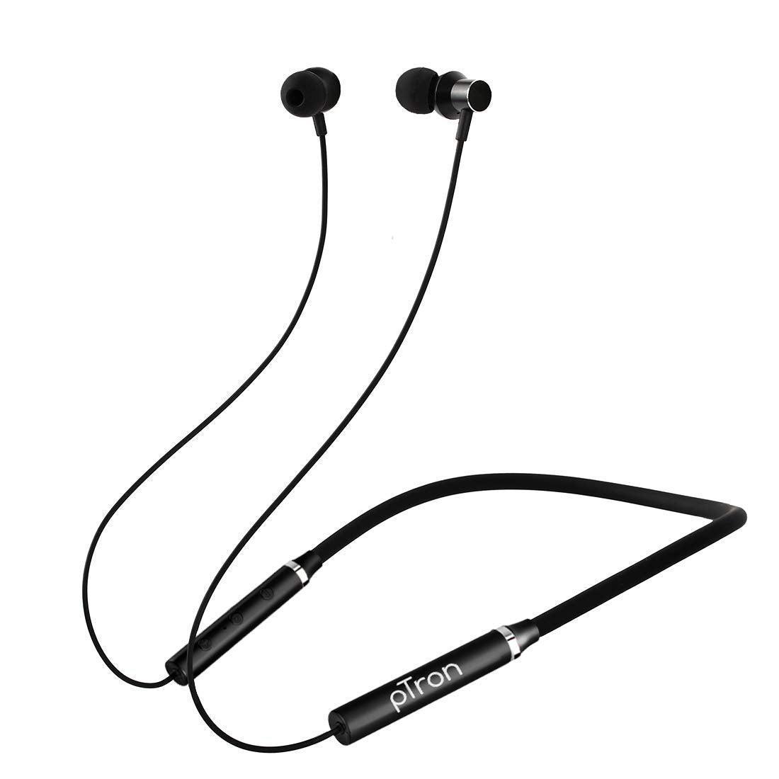 pTron Tangentbeat in-Ear Bluetooth 5.0 Wireless Headphones with Mic, Deep Bass, 10mm Drivers, Clear Calls, Dual Pairing, Fast Charging, Magnetic Buds, Voice Assistant & IPX4 Wireless Neckband (Black - Triveni World