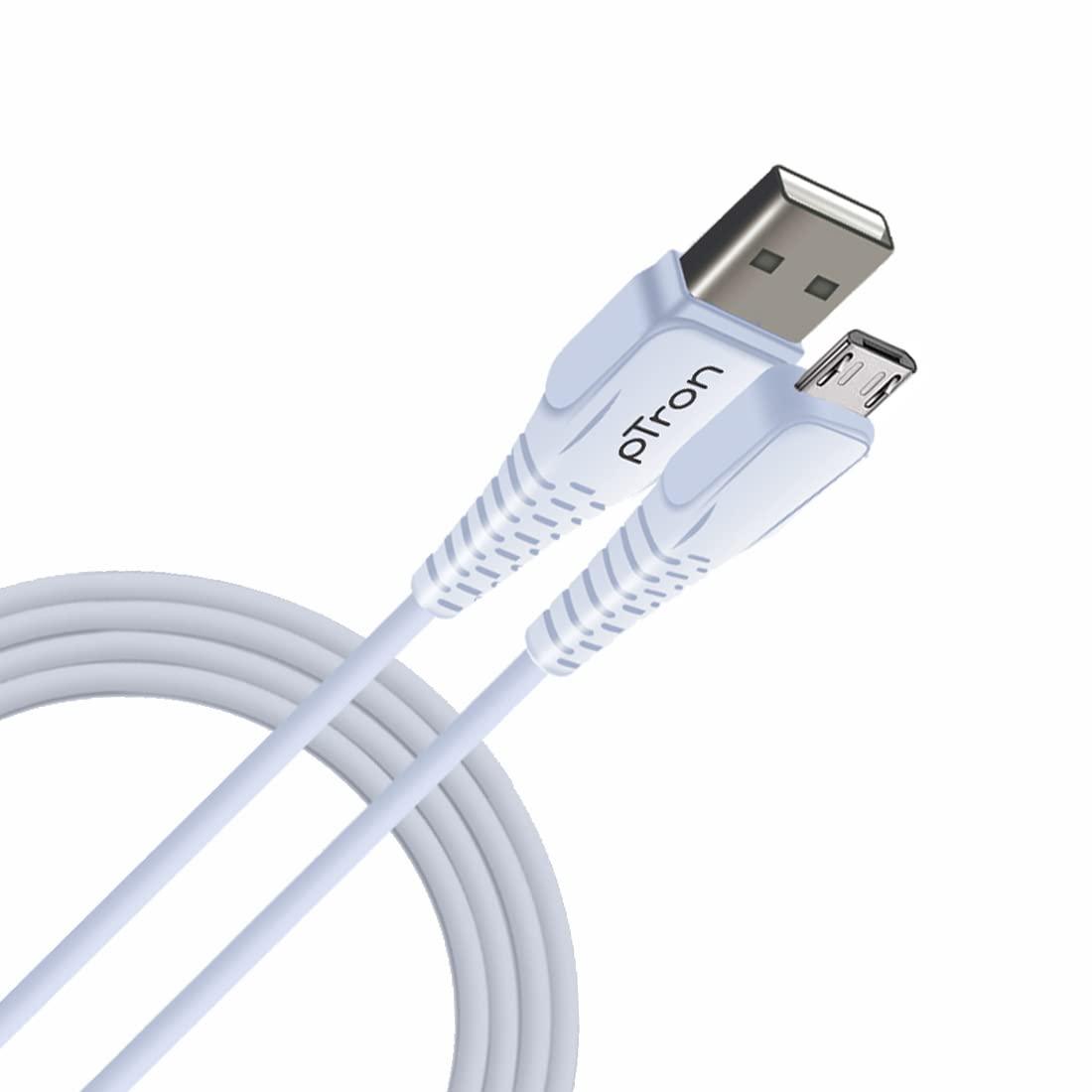 pTron USB-A to Micro USB 2.4A Fast Charging Cable compatible with Android Phones/Tablets, 480mbps Data Transfer Speed, Made in India, Solero M241 Tangle-free USB Cable (Round, 1M, White) - Triveni World