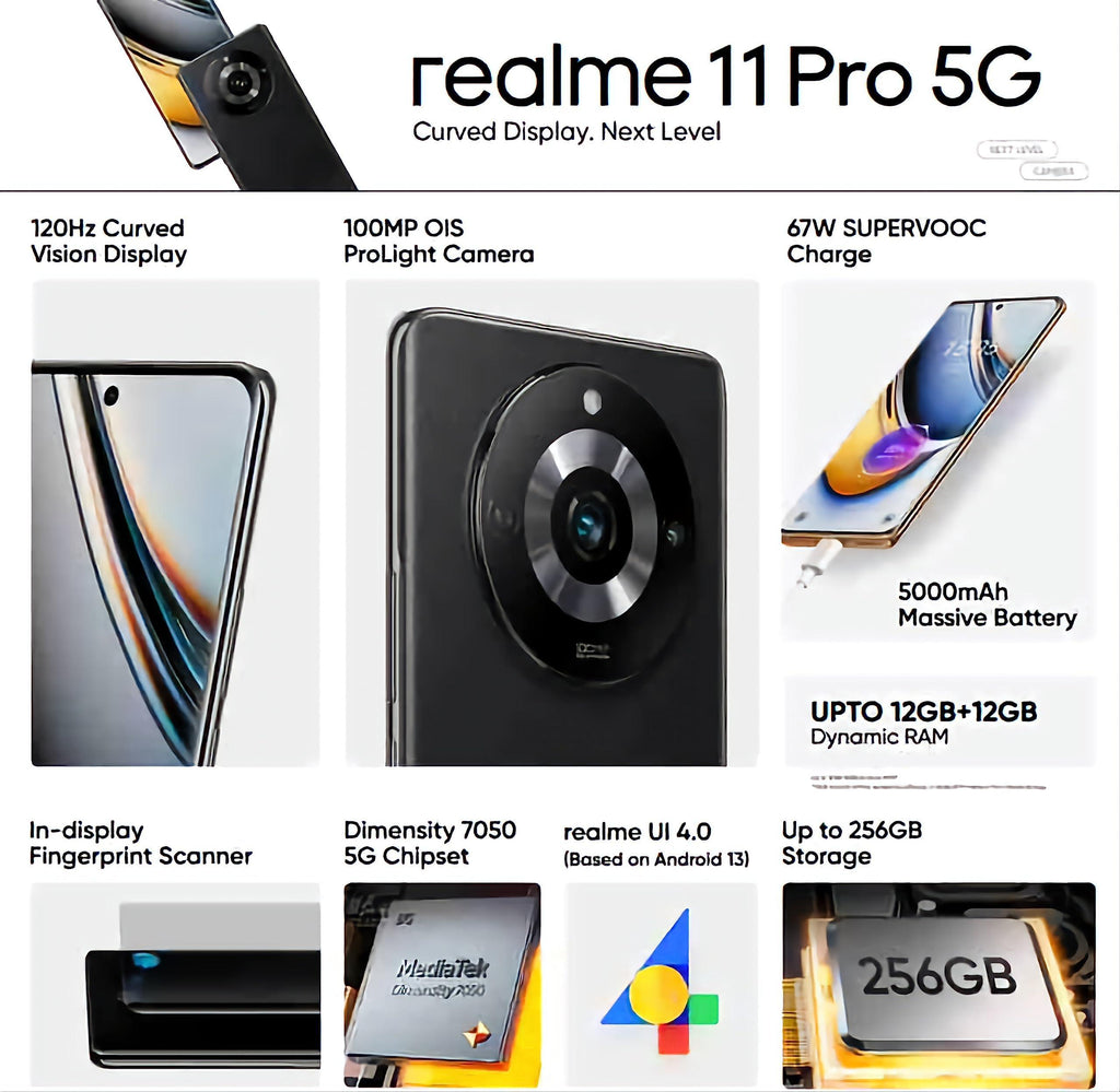 realme 11 Pro 5G (Astral Black, 12GB RAM, 256GB Storage) | 120 Hz Curved Display | 100MP Prolight Camera | 7050 5G Dimensity | 67W SUPERVOOC | 12GB Dynamic RAM | Premier Vegan Leather Finish Design - Triveni World