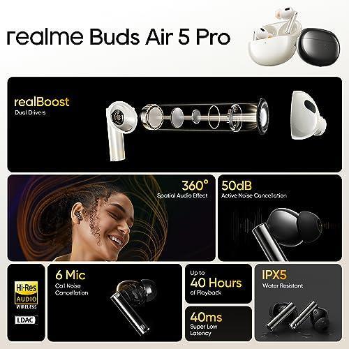 realme Buds Air 5 Pro Truly Wireless in-Ear Earbuds with 50dB ANC, realBoost Dual Coaxial Drivers, 360° Spatial Audio Effect, LDAC HD Audio, Upto 40Hrs Battery with Fast Charging (Astral Black) - Triveni World