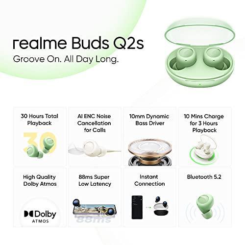 realme Buds Q2s Bluetooth Truly Wireless in Ear Earbuds with Mic, Fast Charging & Up to 30Hrs Playtime (Green) - Triveni World