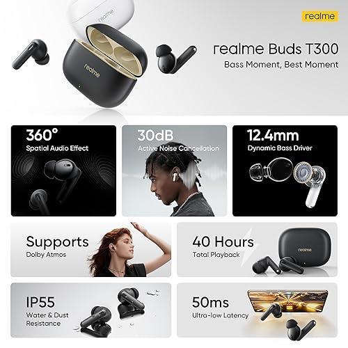 realme Buds T300 Truly Wireless in-Ear Earbuds with 30dB ANC, 360° Spatial Audio Effect, 12.4mm Dynamic Bass Boost Driver with Dolby Atmos Support, Upto 40Hrs Battery and Fast Charging (Youth White) - Triveni World