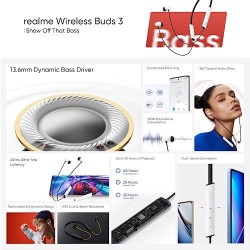 realme Buds Wireless 3 in-Ear Bluetooth Headphones,30dB ANC, Spatial Audio,13.6mm Dynamic Bass Driver,Upto 40 Hours Playback, Fast Charging, 45ms Low Latency for Gaming,Dual Device Connection (Black) - Triveni World