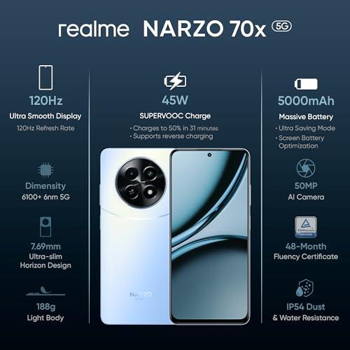 realme NARZO 70x 5G (Ice Blue, 8GB RAM,128GB Storage)|120Hz Ultra Smooth Display|Dimensity 6100+ 6nm 5G|50MP AI Camera|45W Charger in The Box - Triveni World