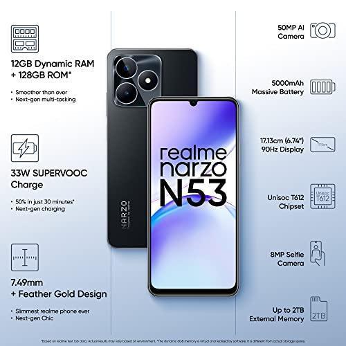 realme narzo N53 (Feather Black, 4GB+64GB) 33W Segment Fastest Charging | Slim Smartphone | 90 Hz Smooth Display - Triveni World