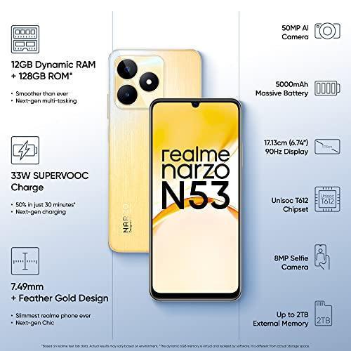 realme narzo N53 (Feather Gold, 4GB+64GB) 33W Segment Fastest Charging | Slim Smartphone | 90 Hz Smooth Display - Triveni World