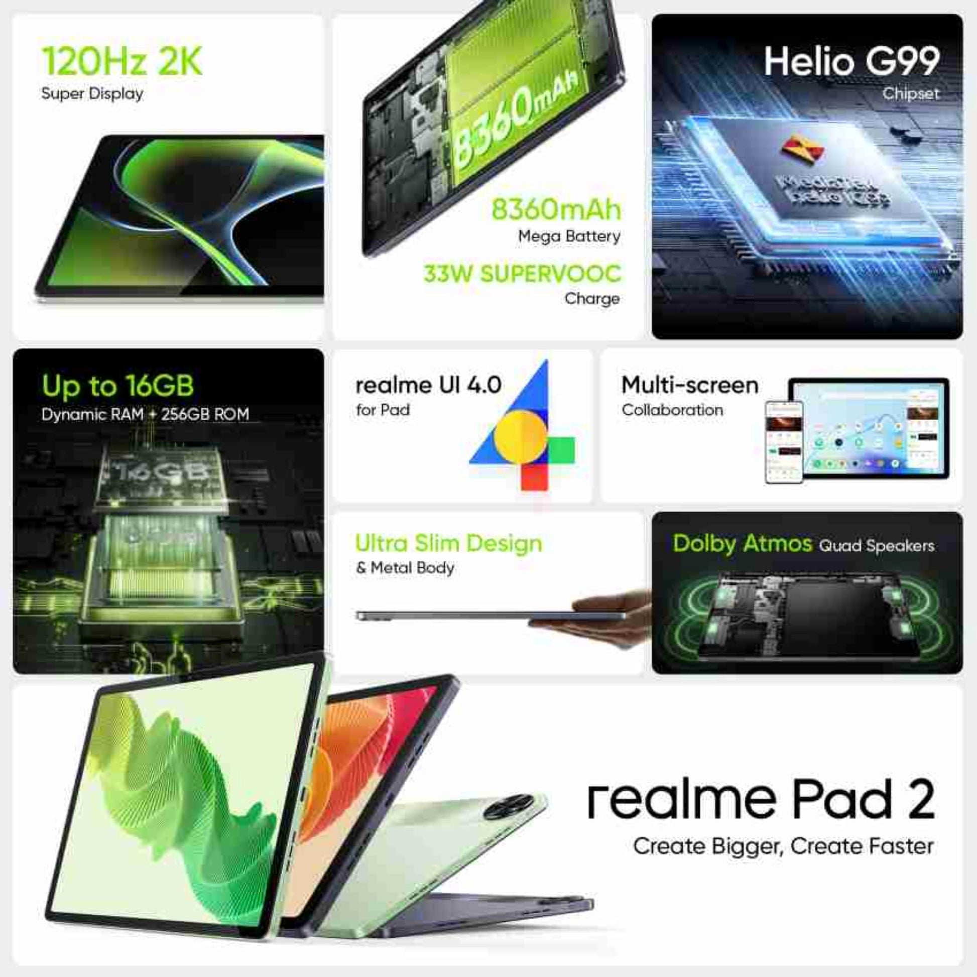 realme Pad 2 8 GB RAM 256 GB ROM 11.5 inch with Wi-Fi+4G Tablet (Inspiration Green) - Triveni World