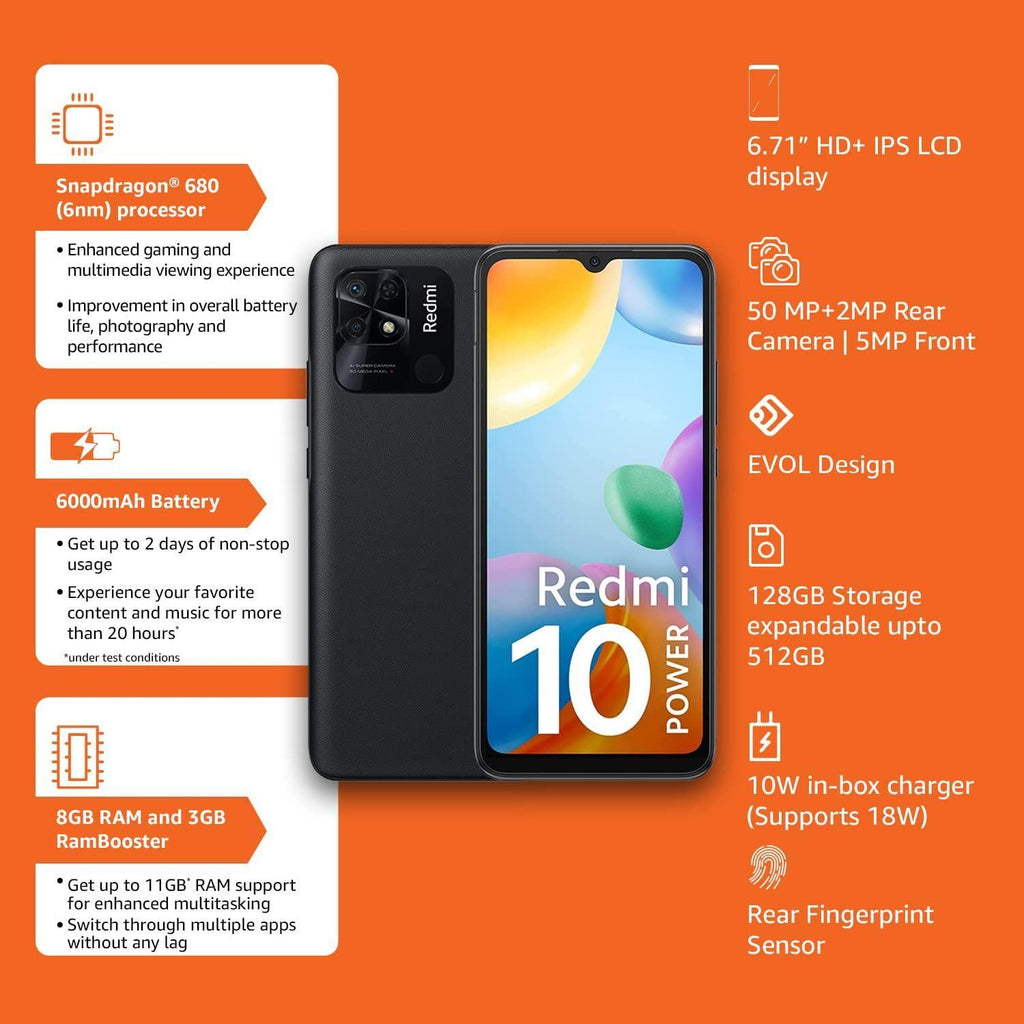 Redmi 10 Power (Power Black, 8GB RAM, 128GB Storage) Never Before Offer for 8 GB - Triveni World