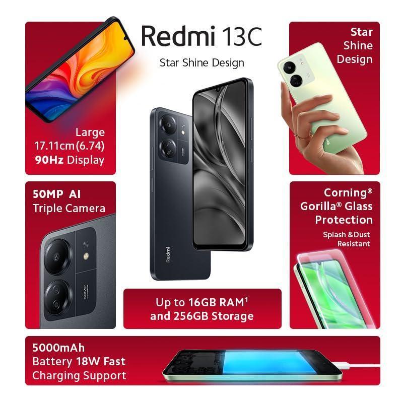 Redmi 13C (Stardust Black, 6GB RAM, 128GB Storage) | Powered by 4G MediaTek Helio G85 | 90Hz Display | 50MP AI Triple Camera - Triveni World