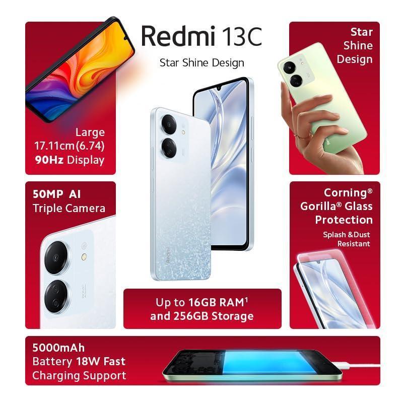 Redmi 13C (Starfrost White, 6GB RAM, 128GB Storage) | Powered by 4G MediaTek Helio G85 | 90Hz Display | 50MP AI Triple Camera - Triveni World