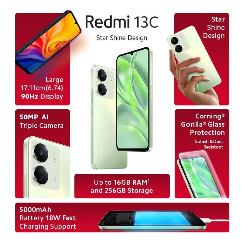 Redmi 13C (Starshine Green, 4GB RAM, 128GB Storage) | Powered by 4G MediaTek Helio G85 | 90Hz Display | 50MP AI Triple Camera - Triveni World