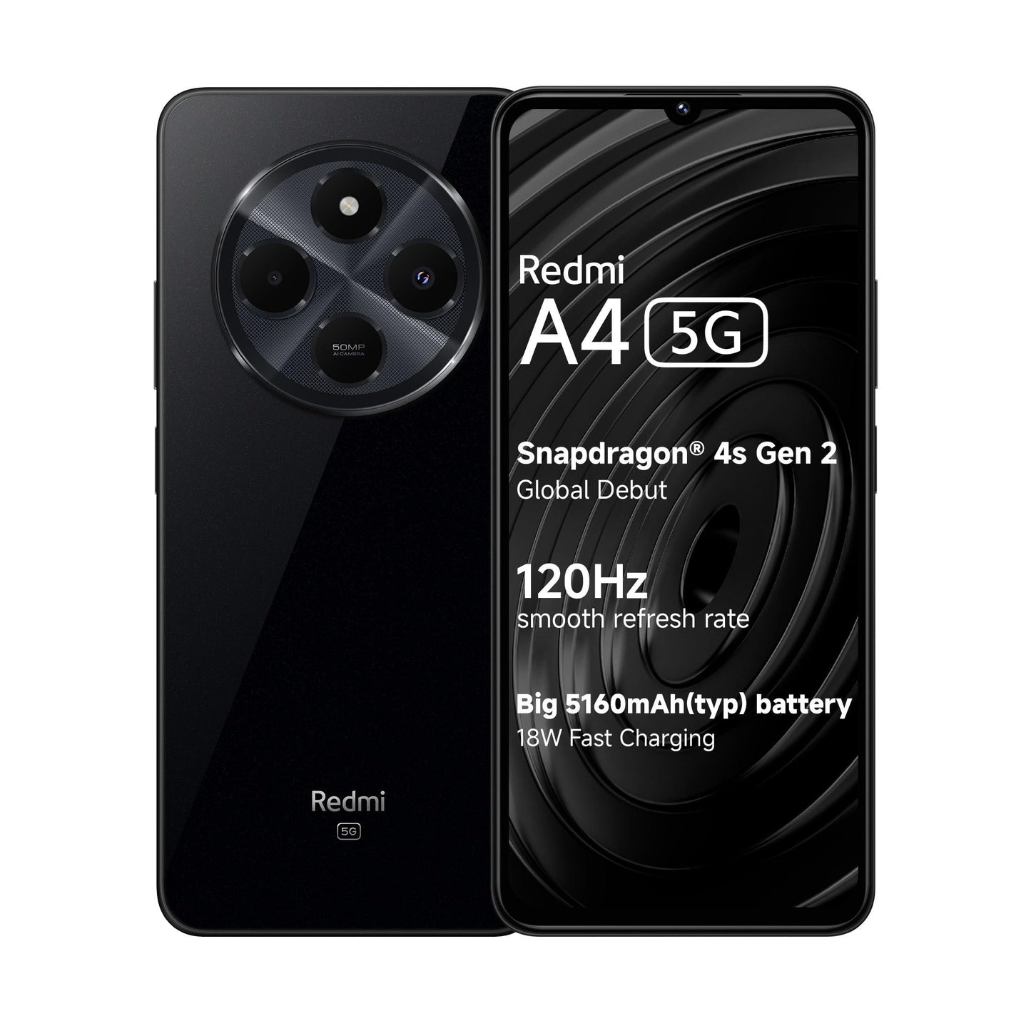 Redmi A4 5G (Starry Black, 4GB RAM, 64GB Storage) | Global Debut SD 4s Gen 2 | Segment Largest 6.88in 120Hz | 50MP Dual Camera | 18W Fast Charging - Triveni World