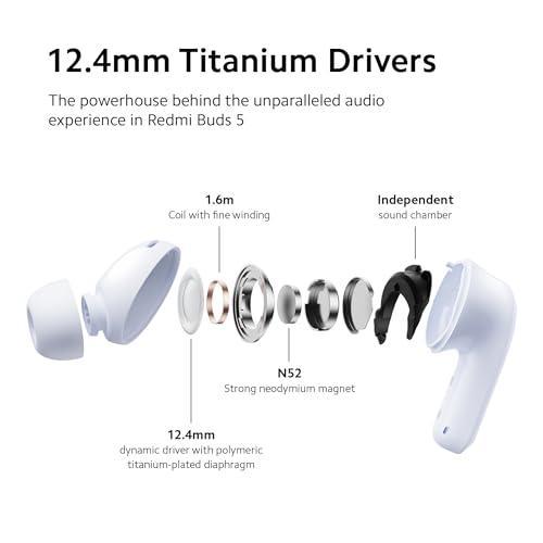 Redmi Buds 5 Bluetooth TWS Earbuds, Up to 46dB Hybrid Noise Cancellation, Quad Mic with AI Call Enhancement, 10mins Charge for 4Hours Life, Up to 38Hrs Playback| Fusion Purple - Triveni World