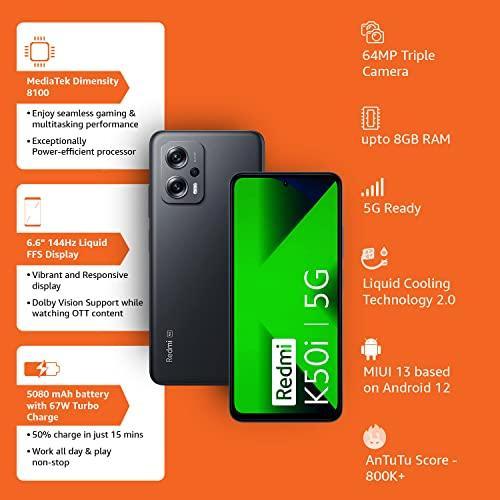 Redmi K50i 5G (Stealth Black, 6GB RAM, 128GB Storage) | Flagship Mediatek Dimensity 8100 Processor | 144Hz Liquid FFS Display | Alexa Built-in - Triveni World