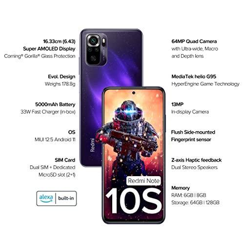 Redmi Note 10S (Cosmic Purple, 8GB RAM,128 GB Storage) - Super Amoled Display | 64 MP Quad Camera | 33W Charger Included - Triveni World