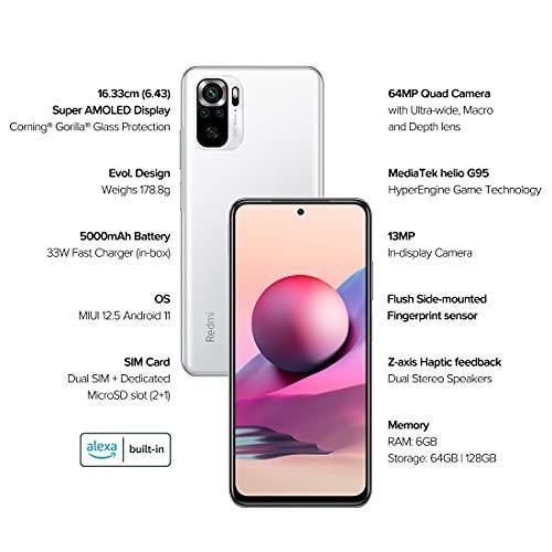 Redmi Note 10S (Frost White, 6GB RAM, 128GB Storage) - Super Amoled Display | 64 MP Quad Camera | 33W Charger Included - Triveni World