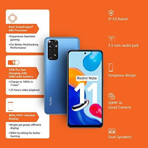 Redmi Note 11 (Horizon Blue, 4GB RAM, 64GB Storage) | 90Hz FHD+ AMOLED Display | Qualcomm® Snapdragon™ 680-6nm | 33W Charger Included - Triveni World